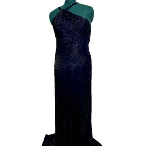 Parker NWOT One Shoulder Blue Beaded Cocktail Gown